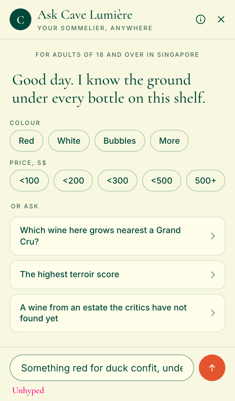 Ask, the customers' sommelier, on a phone